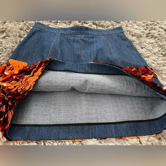 Miu Miu Sequin Embroidered Denim Skirt – Blue / Orange / Silver – Size 42 – NWT - Picture 6 of 10